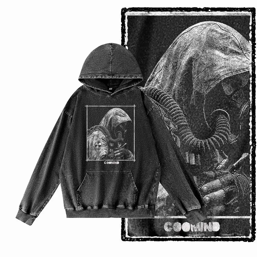 COOLMIND G24 Acid-Washed Black Graphic Hoodie