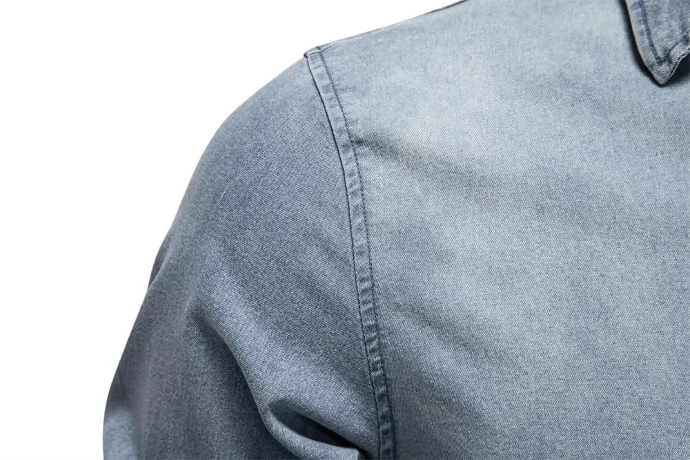 AIOPESON Men's Cotton Denim Slim Fit Shirts - ShopHub