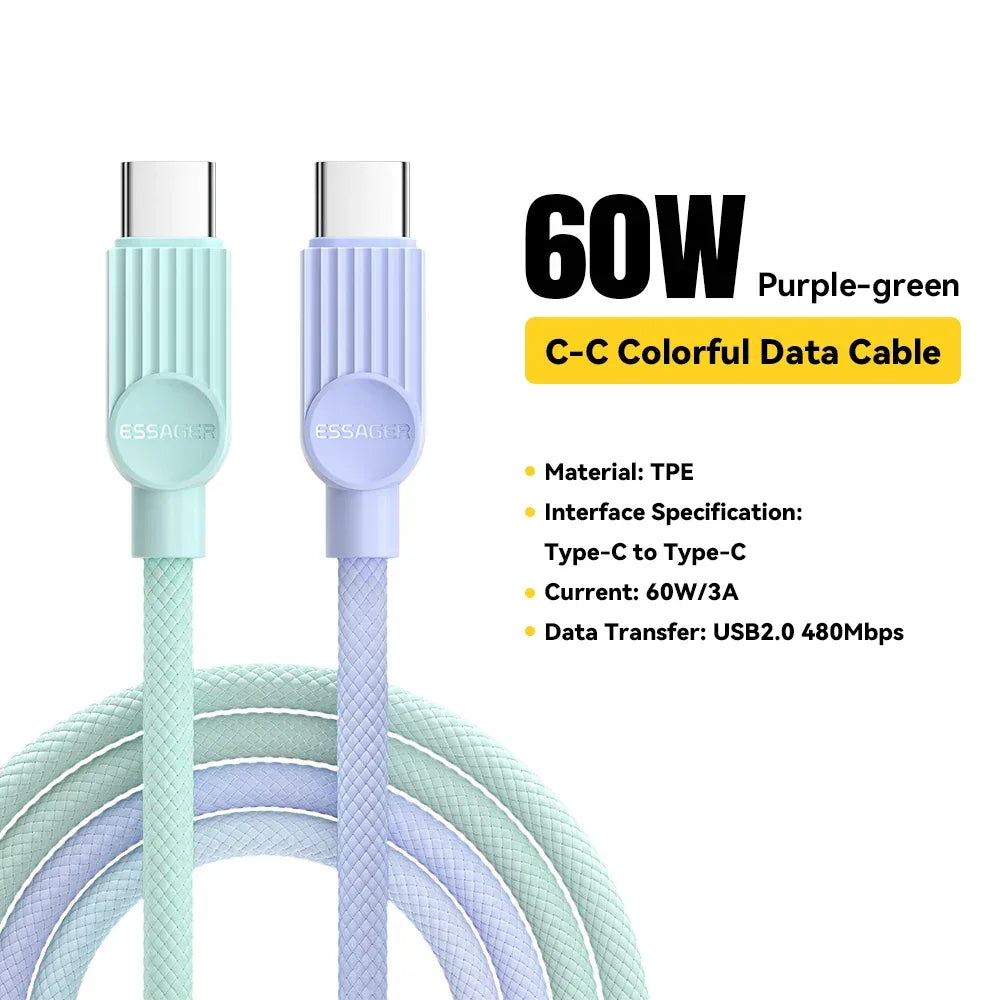USB C Colour Cable for iPhone 16 15 14 Xiaomi, Huawei, Macbook, iPad - ShopHub