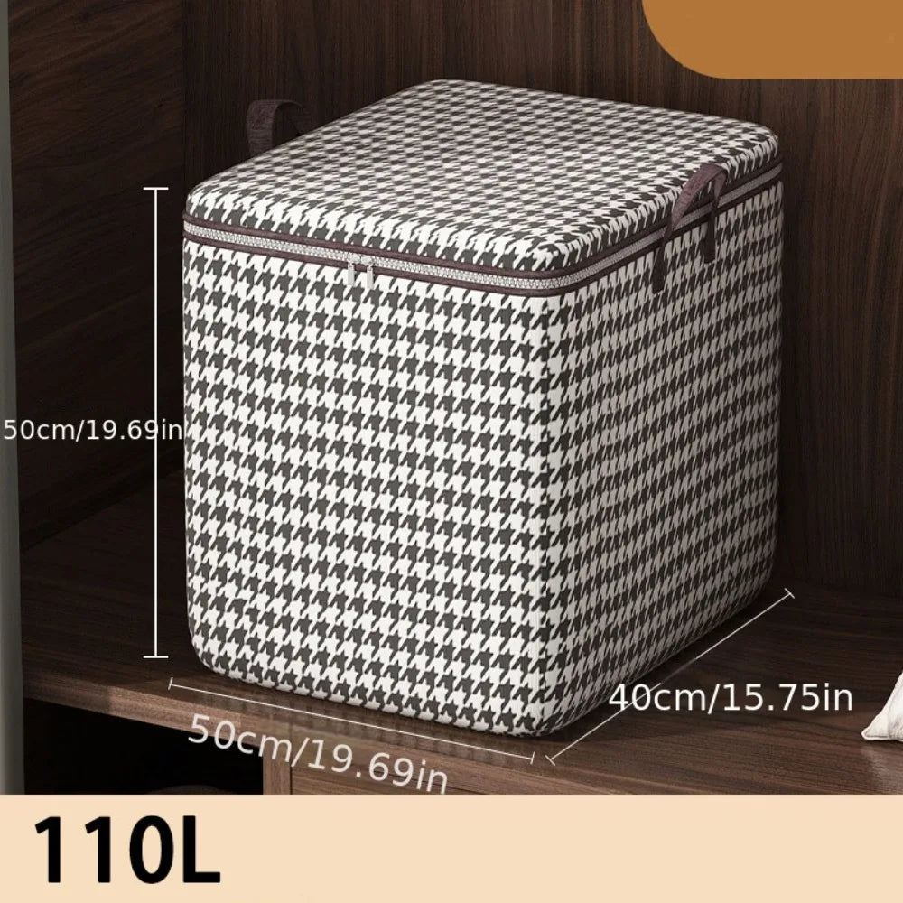 Houndstooth Storage Bin with Zippers & Handles - Organizer for Clothes, Sewing Supplies, Under-Bed & Travel Storage