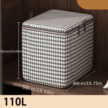 Houndstooth Storage Bin with Zippers & Handles - Organizer for Clothes, Sewing Supplies, Under-Bed & Travel Storage