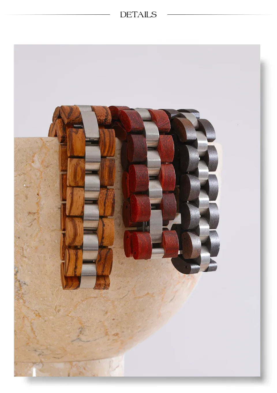 22cm Men's Natural Wood Chain Wide Bracelet - ShopHub