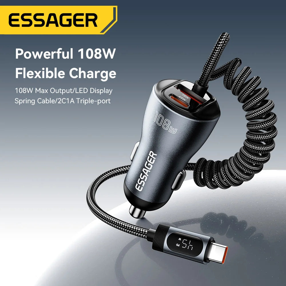 Essager 108W Car Charger USB-C & USB-A Ports