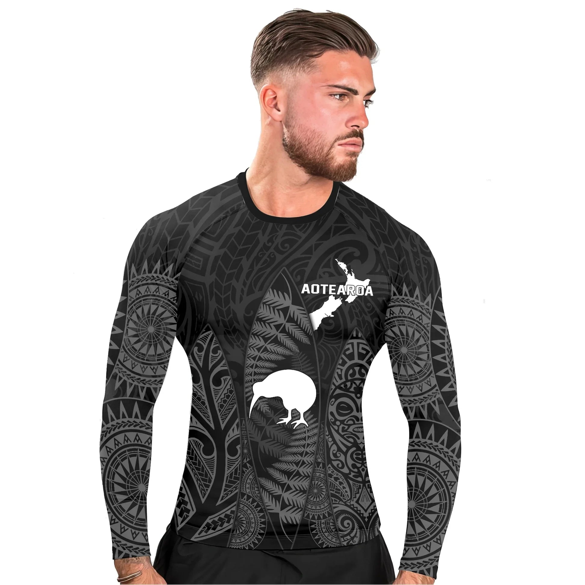Aotearoa Kiwi Bird Rash Guard for Men, Long-Sleeved UPF 50+ Quick-Drying Compression Shirt for Fitness and Workouts