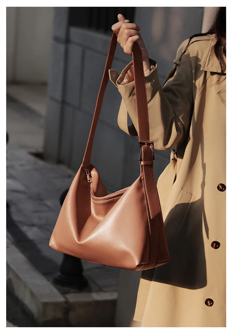 FOXER Large Soft Split Leather Shoulder Bag