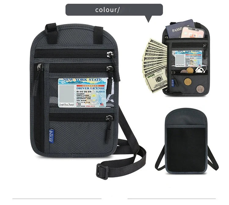 RFID Passport Holder Travel Anti-Theft Neck Pouch