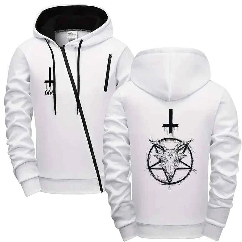 Satan Mens Tracksuit Set - Stylish Hoodie with Diagonal Zipper and Comfortable Sweatpants for Urban Streetwear This Autumn Winter