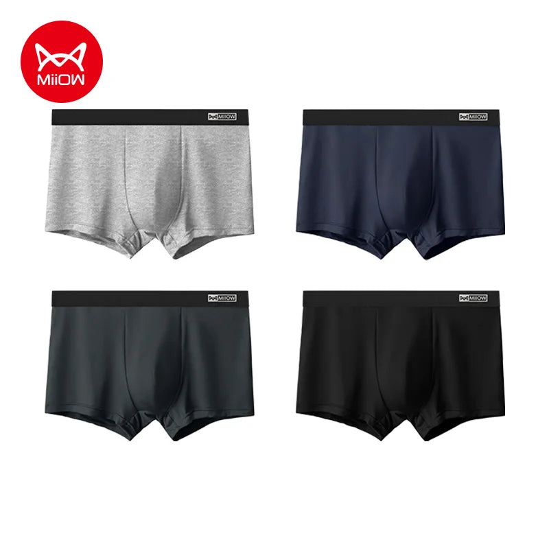 MiiOW Cotton Men's Boxer Shorts - 4Pcs Breathable Antibacterial Underwear for Men