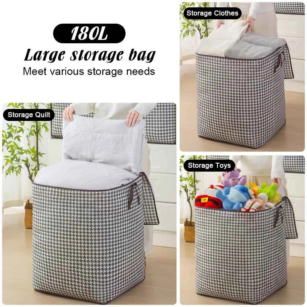 Houndstooth Canvas Storage Bin with Zippers & Handles, Organizer for Clothes, Sewing Supplies, Under-Bed & Travel Storage