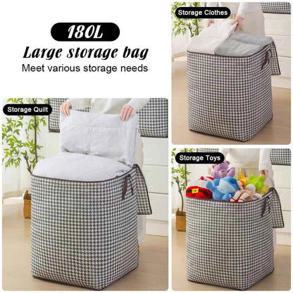Houndstooth Canvas Storage Bin with Zippers & Handles, Organizer for Clothes, Sewing Supplies, Under-Bed & Travel Storage