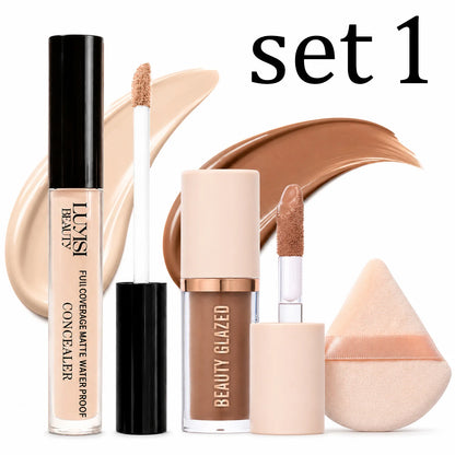 3pcs/Set Concealer + Contour Powder + Blending Puff