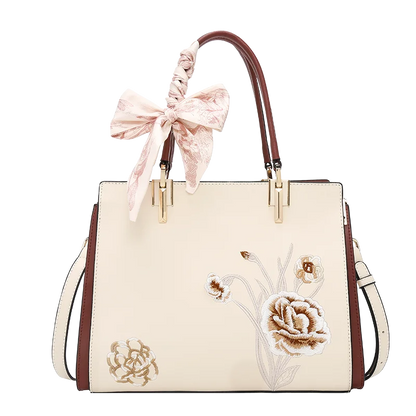 FOXER Luxury Embroidery Women's Handbag Split Leather Elegant Lady Tote Bag Chinese Style Shoulder Bag Best Mother's Day Gift