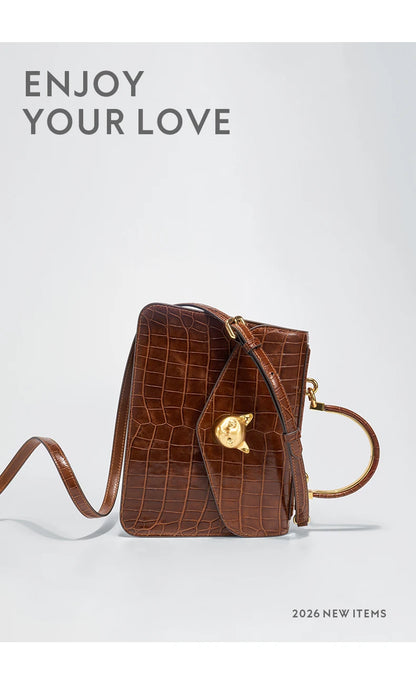 BAFELLI Crocodile-Pattern Leather Business Flap Bag