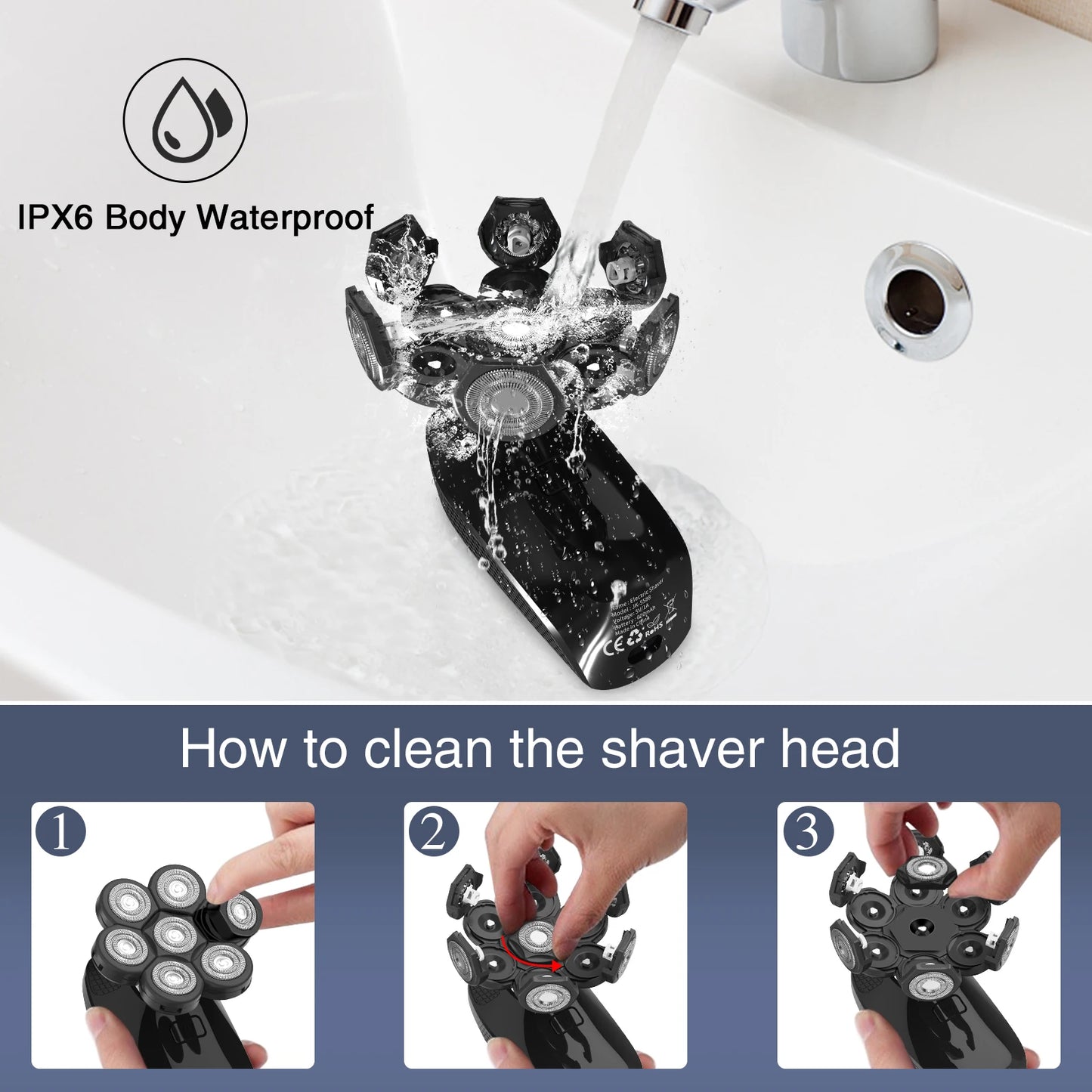 Kensen S8 Electric Head Shaver for Men 7D Floating Cutter