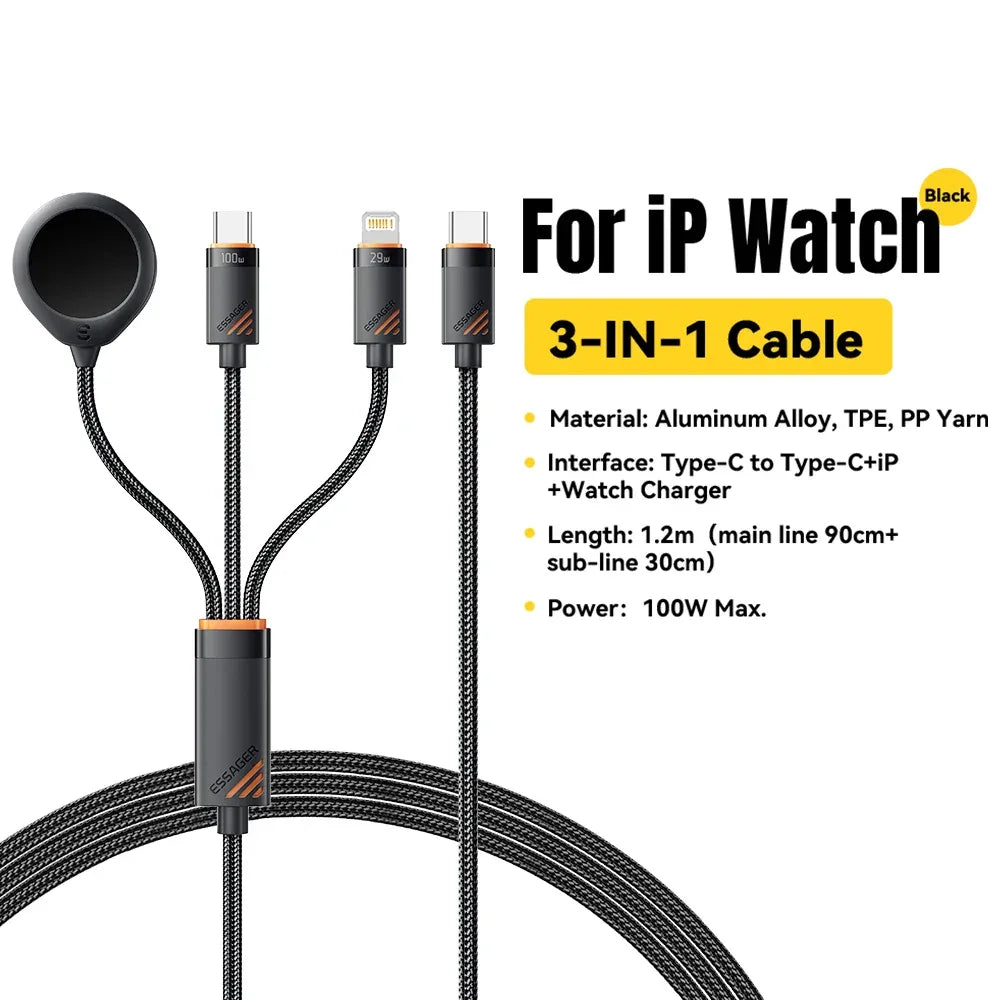 Essager 3 in 1 100W Multi USB C Charging Cable - ShopHub