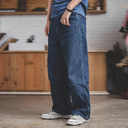 Maden Wide Leg Pants 11.5 Oz Dark Blue Jeans Oversize Pants For Men Size 28 To 36 Baggy Jeans Loose Straight Trousers Workwear