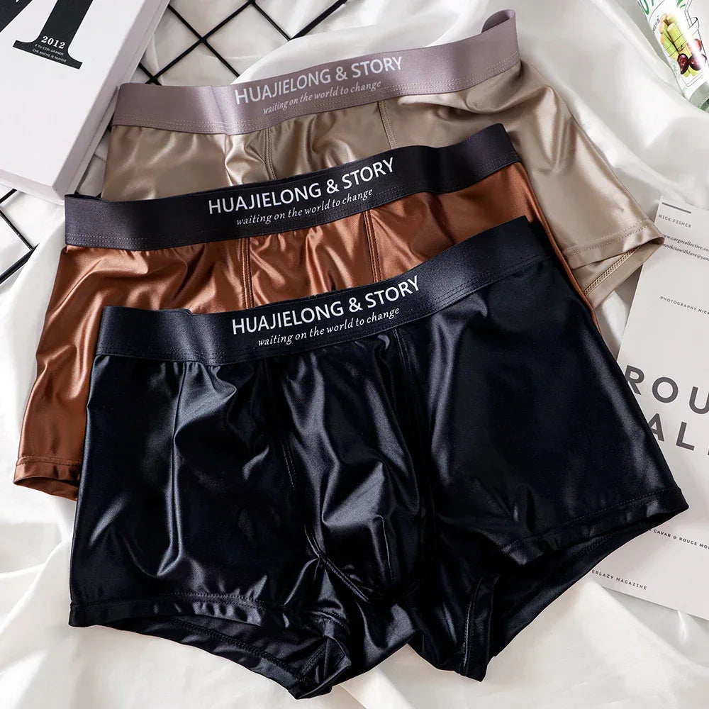 Men's 3 Pack Luxury Ice Silk Satin-like Boxers - ShopHub