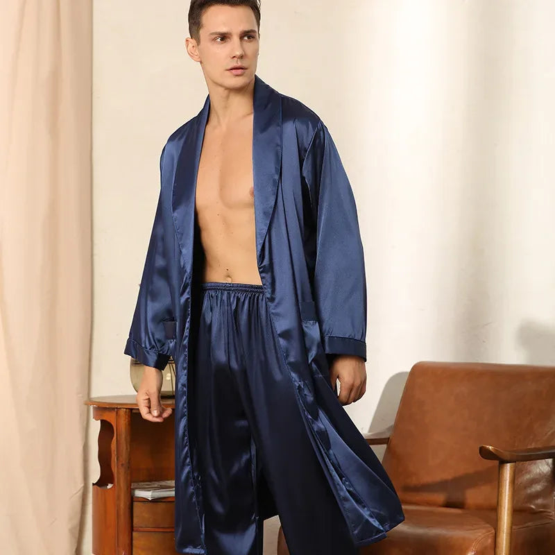 Men’s Satin Kimono Robe Gown With Pants Or Shorts - ShopHub