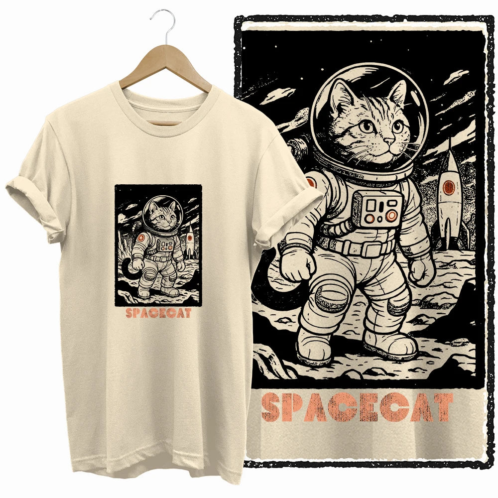 COOLMIND Beige Cat Graphic T-Shirt | Women's Relaxed Fit