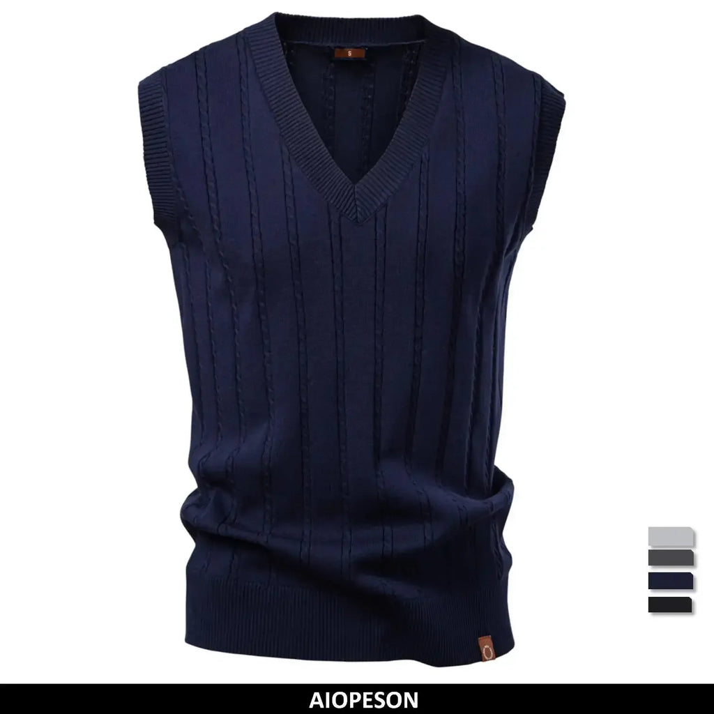 Aiopeson Men's Solid Colour V Neck Knitted Vests - ShopHub