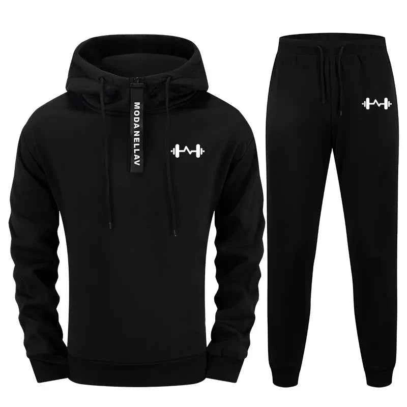 Men's Tracksuit Set Urban Streetwear 2 Pieces Half Zip Hoodie and Sweatpants for Autumn Winter Sporty Fitness