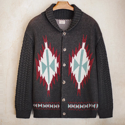 MADEN Retro Jacquard Shawl-Collar Cardigan