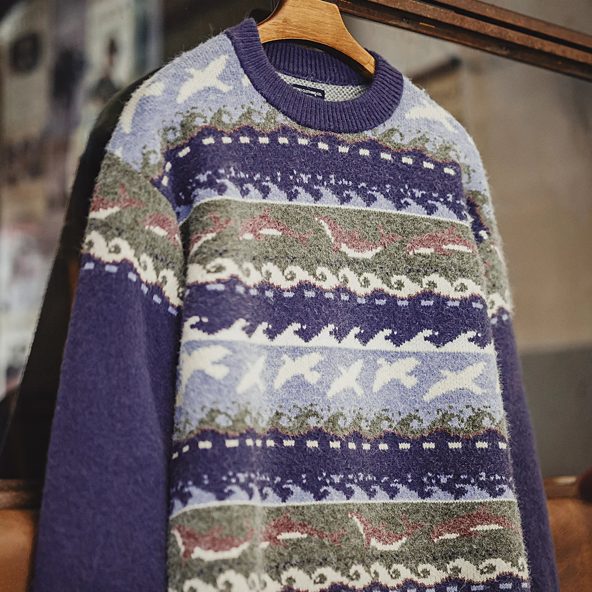 MADEN Blue Fair Isle Crew-Neck Sweater