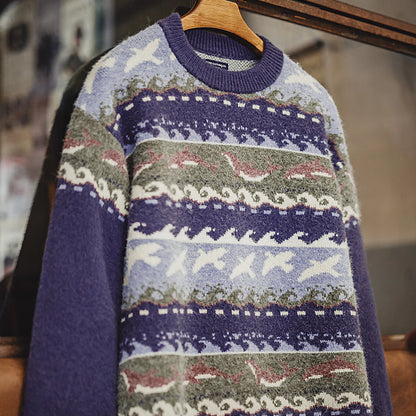 MADEN Blue Fair Isle Crew-Neck Sweater