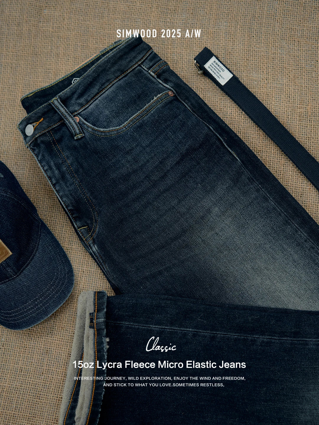 SIMWOOD 2026 Spring New 15oz Warm Micro Fleece Lining Jeans Men Loose Straight Plus Size Denim Trousers