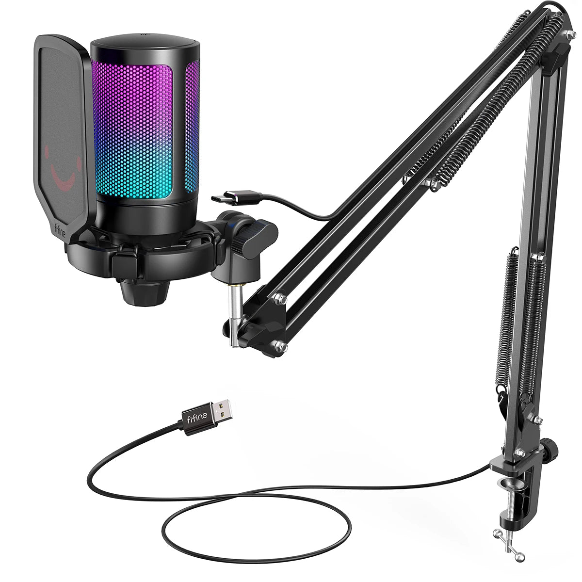 FIFINE USB Gaming Microphone Kit - Elevate Your Streaming Experience with Crystal Clear Sound