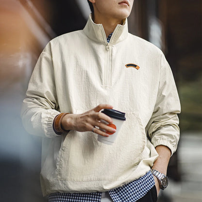 Maden Vintage Half-Zip Stand Collar Pullover Jacket Cityboy Outdoor Hoodie Men Spring Casual Sweatshirt Sporty Urban Streetwear