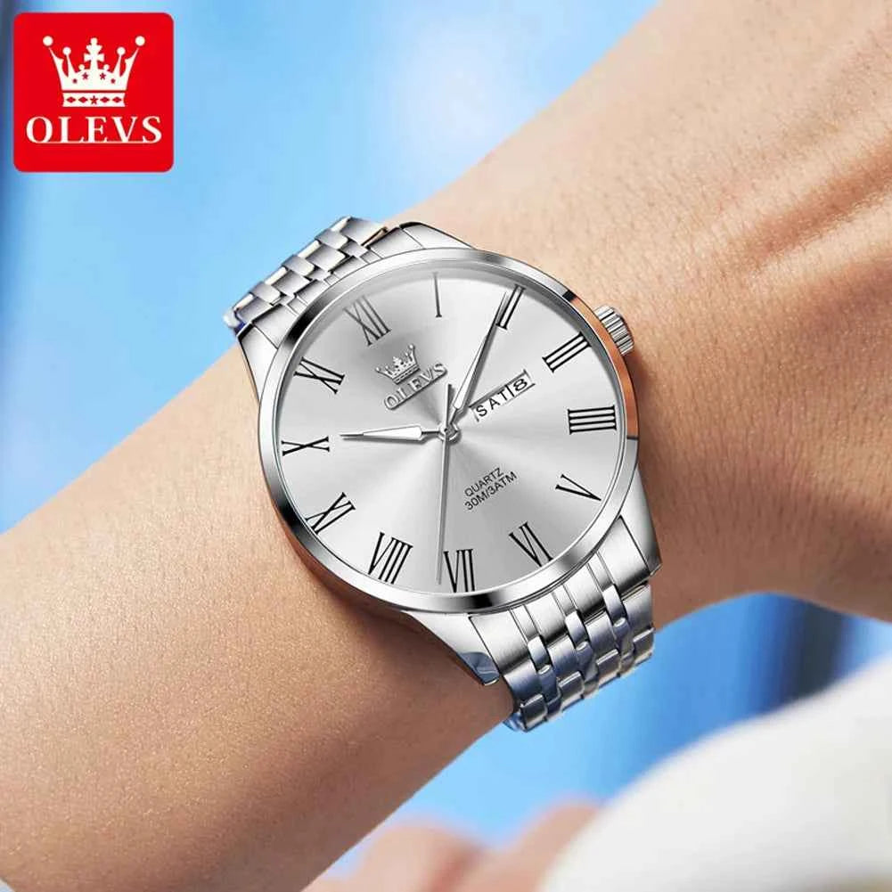 OLEVS 3633 Business Quartz Watch for Men - Waterproof Luminous Dual Calendar Display Gift
