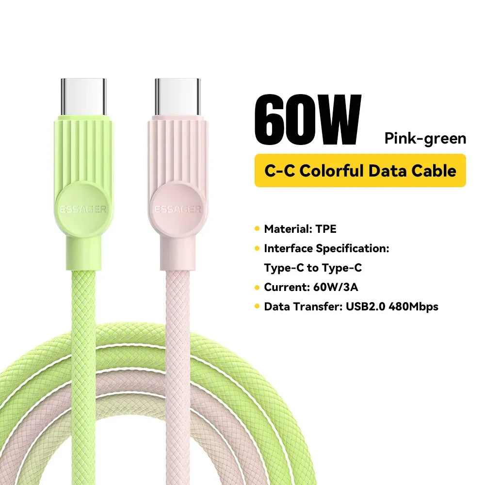 USB C Colour Cable for iPhone 16 15 14 Xiaomi, Huawei, Macbook, iPad - ShopHub