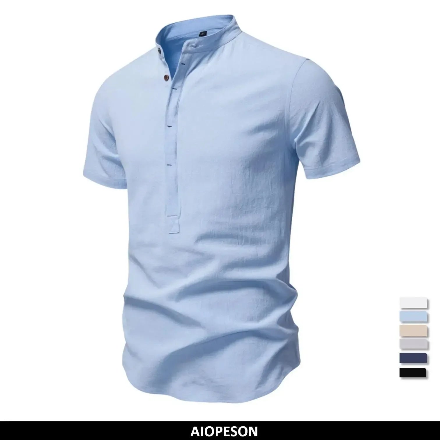 AIOPESON Men's Short Sleeve Linen Shirts - ShopHub