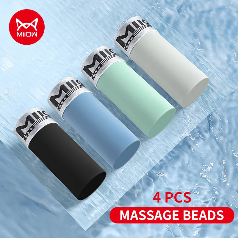 MiiOW Ice Silk Men Underwear 4Pcs Antibacterial Massage Beads Boxers Briefs
