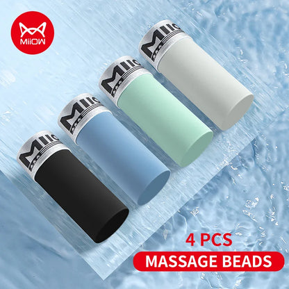 MiiOW Ice Silk Men Underwear 4Pcs Antibacterial Massage Beads Boxers Briefs