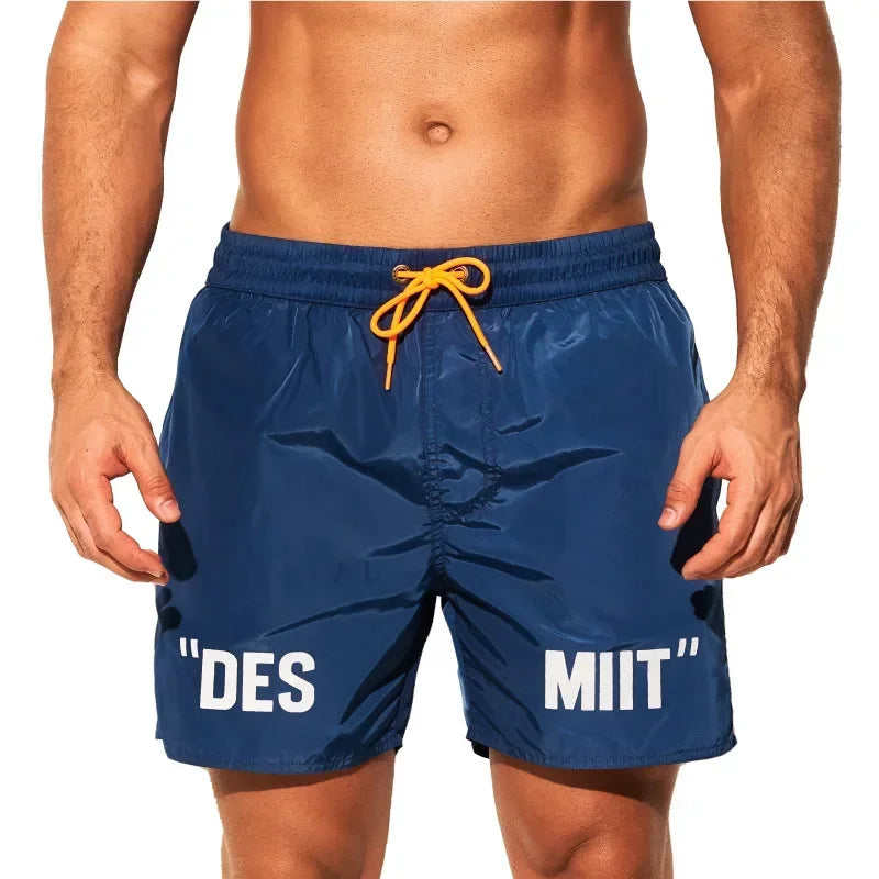 DESMIIT S75 Letter-Detail Swim Shorts with Pocket
