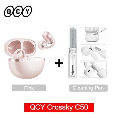 QCY CT06 Open Ear Wireless Earbuds with 4-Mic Calls and Bass Boost - Bluetooth 6.0 Clip-On Sports Headphones with 35 Hours Playtime - ShopHub
