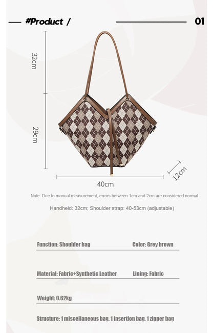 FOXER Brand Chic Women's Shoulder Bag 2026 New Spring Summer Luxury Design Female Handbag Purse Fashion Large Plaid Tote Bag