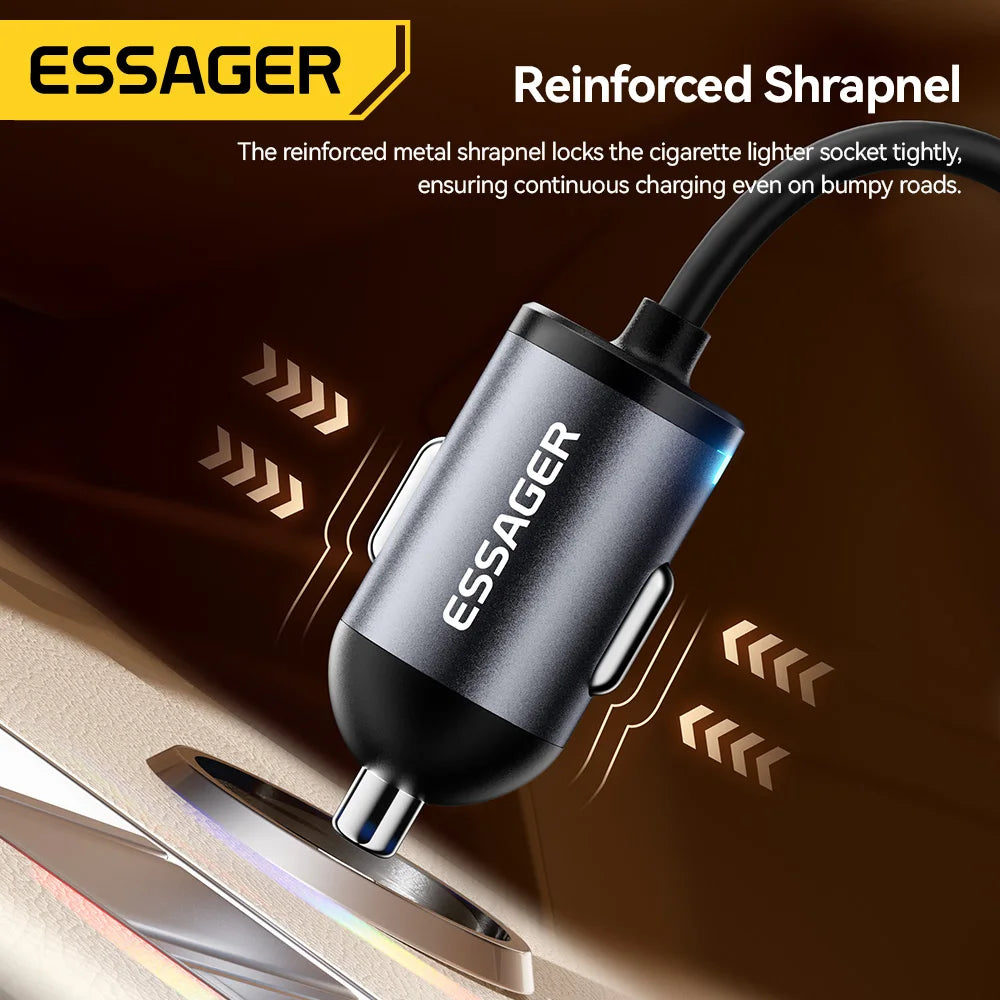 Essager 30W 2 In 1 Spring Cable Car Charger