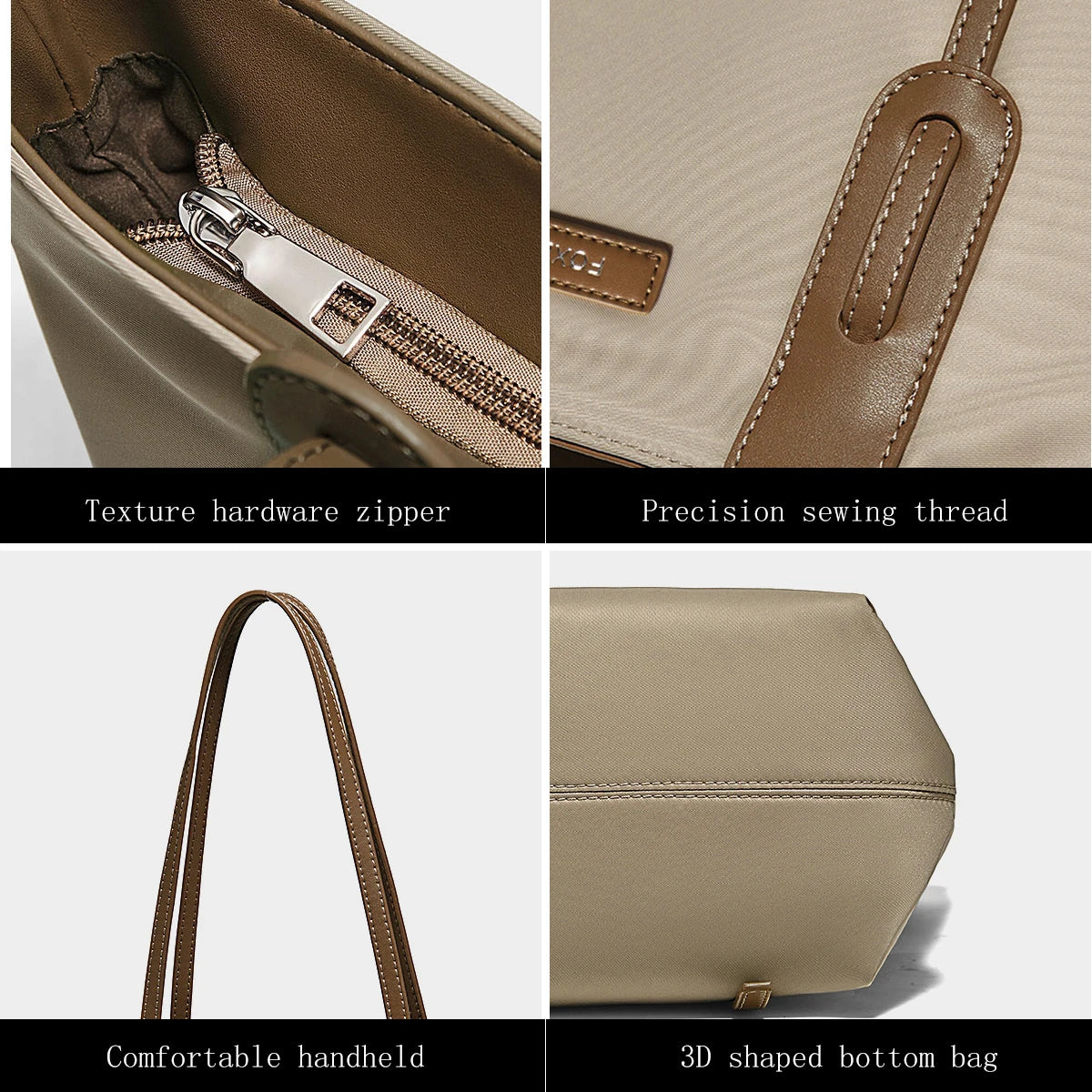 FOXER Women's Large Capacity Tote Bag Casual PU Leather Lady's Shoulder Bag Commute Travel Handbag All-match