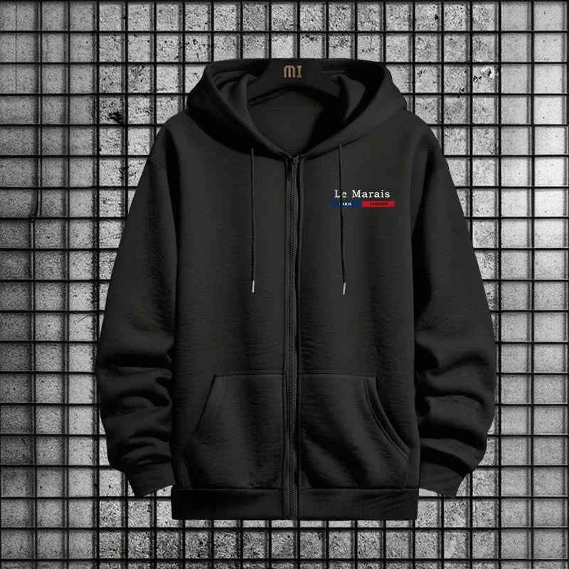 Paris Le Marais Tracksuit Set - Men’s 2 Piece Zipper Hoodie & Sweatpants Urban Streetwear for Autumn Winter Sport Style
