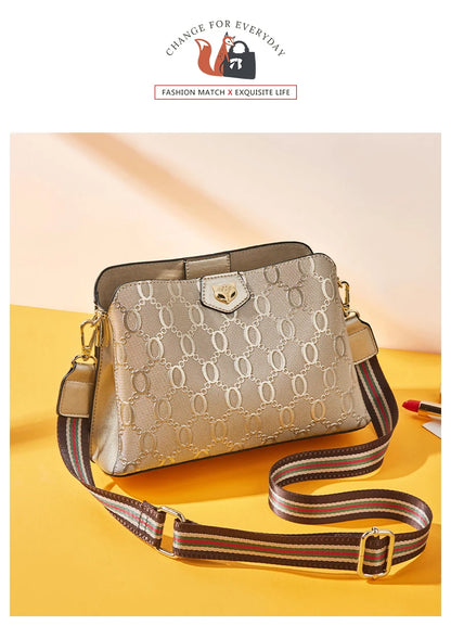 FOXER Women's Shoulder Bag Split Leather Lady Crossbody Bag Fashion Monogram Print Large Capacity Handbag Purse