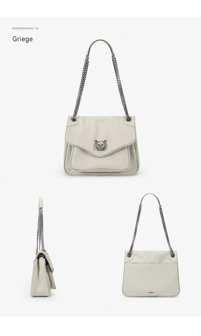 BAFELLI Chained Genuine Leather Satchel Bag