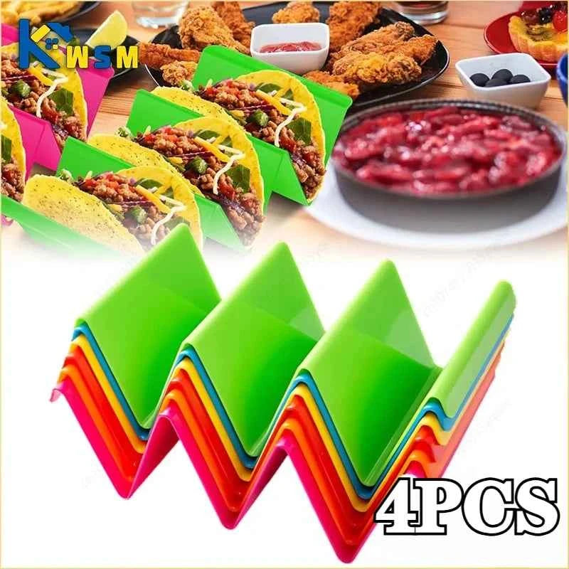 4PCS Taco Holder Mexican Pancake Rack  Multicoloured Wavy Taco Holder Tortilla Tray Food Tray Rack Kitchen Baking Tools