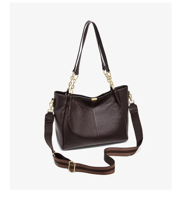 FOXER Genuine Leather Women's Elegant Shoulder Bag Simple Casual Tote Bag Large Capacity Multi-use Crossbody Handbag for Daily