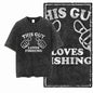 YB FISHING THEME Printed Cotton Acid Washed Exclusive Graphic Unisex T Shirt Cool Streetwear Men Tshirts Big Size Tee for Men