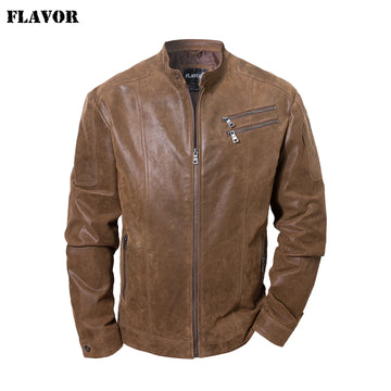 FLAVOR Men's Brown Leather Moto-Style Jacket