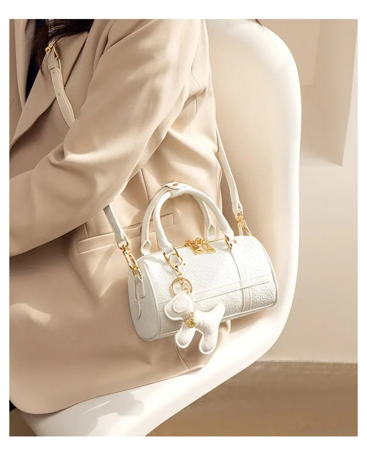 FOXER 2026 New Women's Handbag Fashion Barrel Bag Textured Cowhide Leather Lady Crossbody Bag Casual Commuter Shoulder Purse