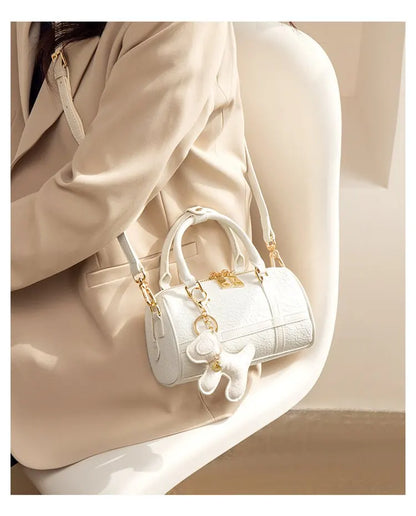 FOXER 2026 New Women's Handbag Fashion Barrel Bag Textured Cowhide Leather Lady Crossbody Bag Casual Commuter Shoulder Purse